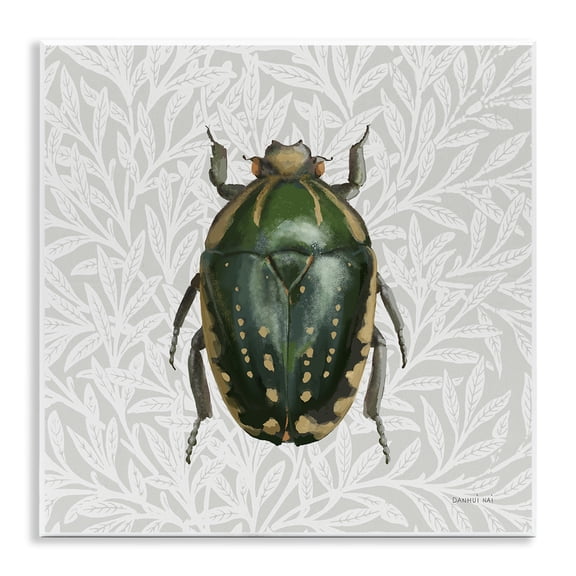 Stupell Industries Beetle with Botanical Pattern Animals & Insects Painting Unframed Art Print Wall Art, 12 x 12