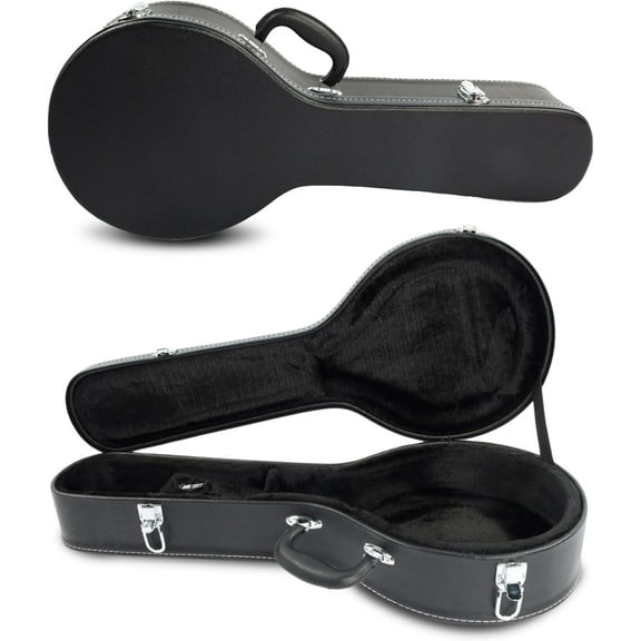 QRKD A-Style Mandolin Hard Case, Deluxe Leather Hard-Shell Carrying Case, Wooden Protective Case with Plush Interior