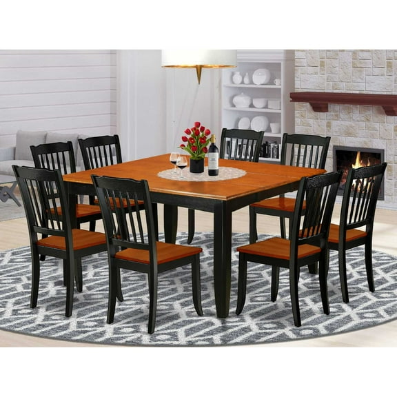 East West Furniture Parfait 9-piece Dining Set w/ Slatted Chairs in Black/Cherry