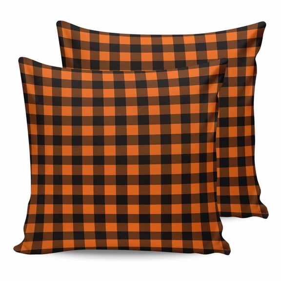 26x26 Pillow Covers Set of 2, Black Orange Plaid Throw Pillow Covers Decorative Couch Cushion Case, Farmhouse Buffalo Check Gingham Microfiber Square Pillowcases for Bedroom Car Living Room