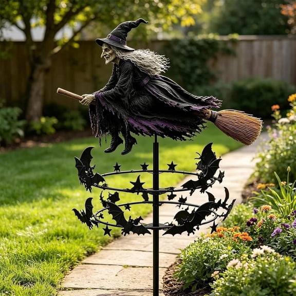 The Enchanted Witch Garden Wind Spinner, Metal Halloween Yard Art Outdoor Decor, Outdoor Garden Stake Decoration, Halloween Lawn Ornament, for Garden Patio Pathway Fall Decorations