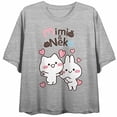 thumbnail image 4 of MiMi & Neko Happy Characters With Hearts Women's Heather Gray Short Sleeve Crew Neck Crop Tee-Large, 4 of 7