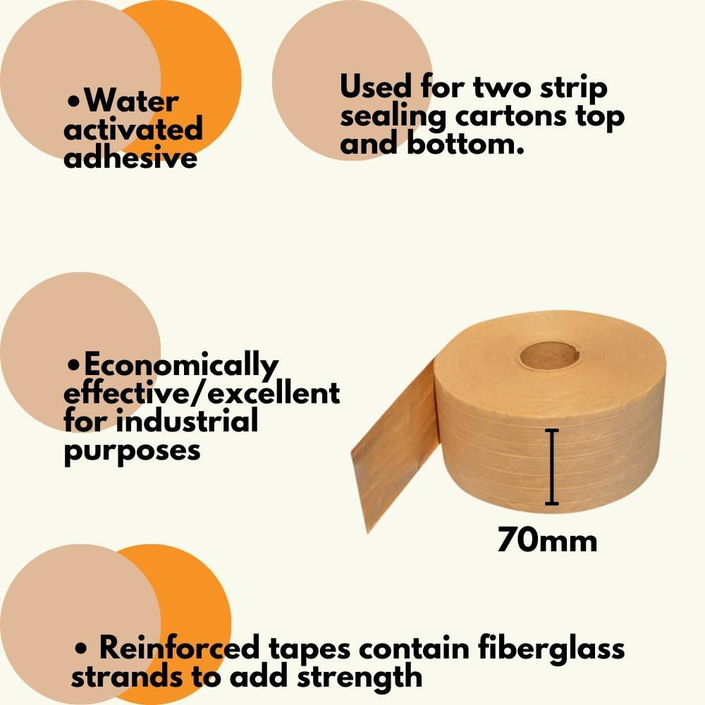 SSBM Wolverine 3.0 Kraft Paper Economy Grade Packing Tape, 8 Pack, 2.75" x 125 Yards, Water Activated Gummed Tape with Fiberglass Reinforced Strands