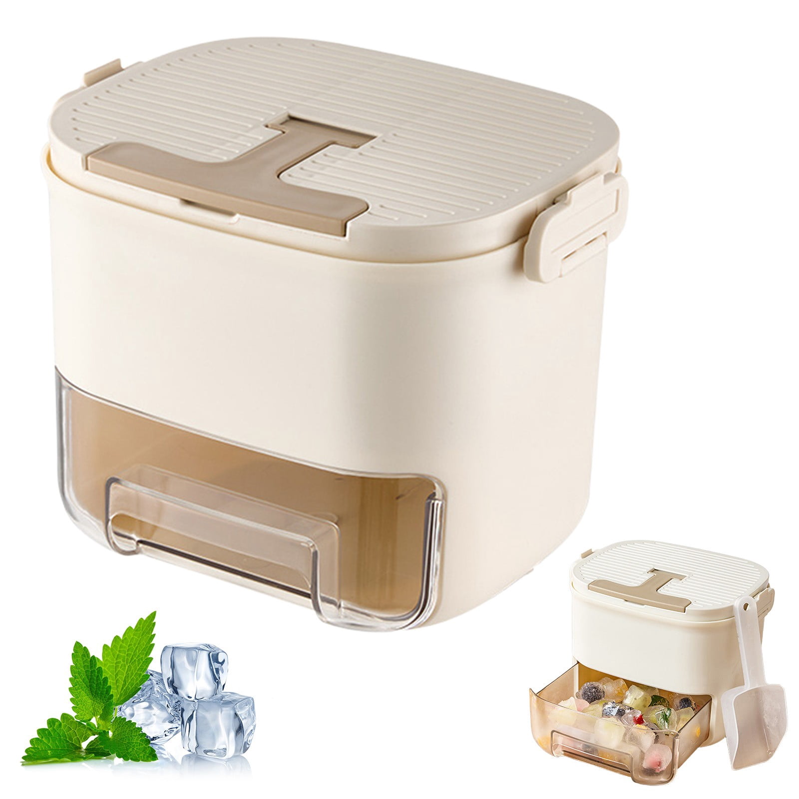 press type ice cube maker,handle press ice cube maker,handle press ice cube maker, for Freezer, Handled Press-Type Ice Cube Tray with Lid and Bin for Whiskey, Cocktail(Brown)