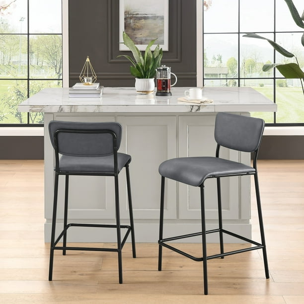 Faux Leather Counter Height Stools, Armless Island Chairs with Backs