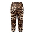 thumbnail image 4 of KDFJPTH Women's Leopard Print Capri Pants Elastic Drawstring Waist Casual Everyday Trousers with Side Slit Brown L, 4 of 4