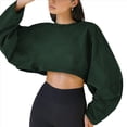 thumbnail image 2 of Sudaderas de Larga con Globo para Mujer, Sudaderas , Cuello Redondo Extragrande Verde Oscuro XS, 2 of 8