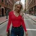 thumbnail image 6 of Vafful Womens T Shirts Long Sleeve Tops V Neck Basic Tee Shirt Ribbed Blouse Tunics for Womens Red M, 6 of 6