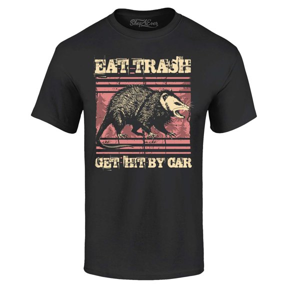 Shop4Ever Men's Eat Trash Get Hit by Car Graphic T-shirt XXXX-Large Black
