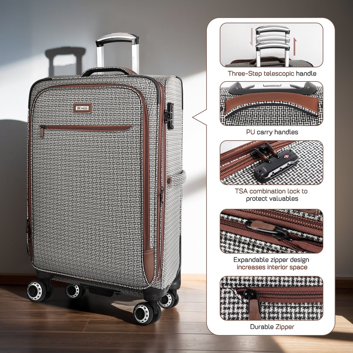 3 Piece Softside Luggage Set Lightweight Spinner Expandable Suitcases with TSA Lock, 20"/26"/30", XJ2511#8