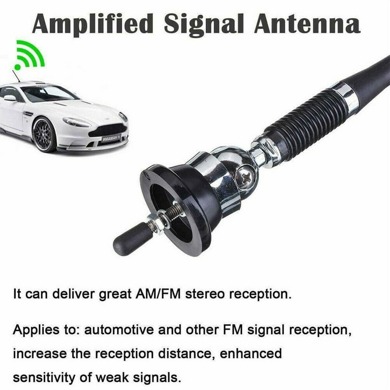 Universal 16 Inch Black Rubber AM/FM Amplified Car Antenna – Roof Mount – 180° Adjustable