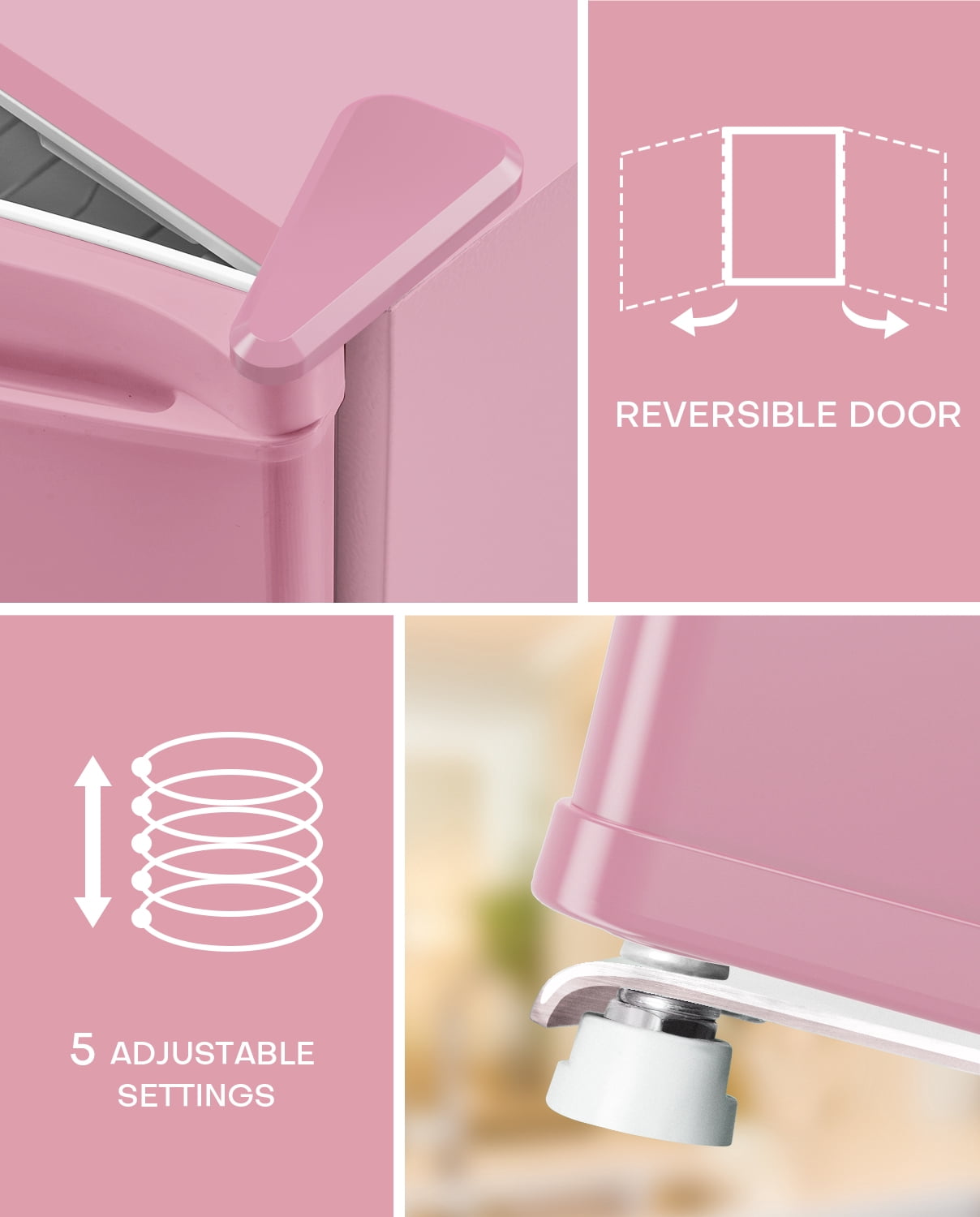 Upstreman 1.7 Cu ft Mini Fridge with Freezer Single Door Compact Refrigerator, Low Noise, Energy Saving, Adjustable Temperature, Reversible Door, for Home Office Dorm, Pink FR17