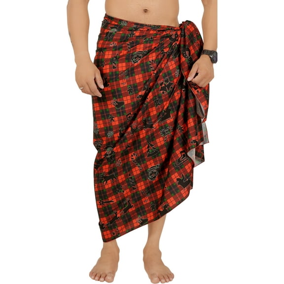 HAPPY BAY Men's Christmas Tree Swimwear Wrap Fashion Swim Trunk Swimsuit Vacation Holiday Xmas Party Beach Gifts Sarong for Men One Size Berry, Santa