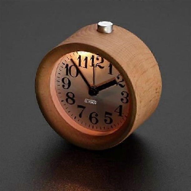 Reloj despertador silencioso de madera de haya con alarma y luz nocturna, rectangular.