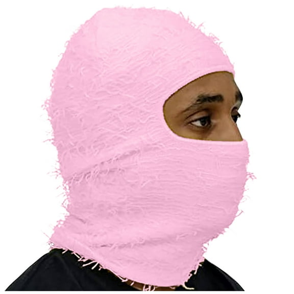 Elainilye Fashion Winter Hat Distressed Ski Mask Unisex Knitting Distressed Winter Windproof Full Face Mask For Men Women Free Size Hat,Pink