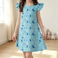thumbnail image 2 of WAYUTE Girls Flutter Sleeve Dresses Moon Star Print A Line Dress Nightgown for Toddler Kids Summer Soft Breathable Home Outfit Casual Holiday,Sky Blue,Size 4-5 Y, 2 of 4