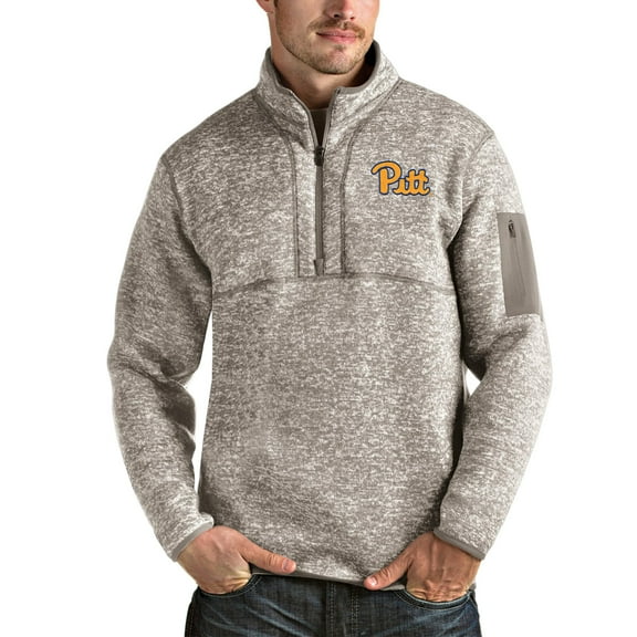 Men's Antigua Oatmeal Pitt Panthers Fortune Half-Zip Pullover Jacket