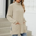 thumbnail image 2 of Diufon Womens Knit Blouses High Neck Long Sleeve Sweaters Solid Color Blouses with Pockets, 2 of 4