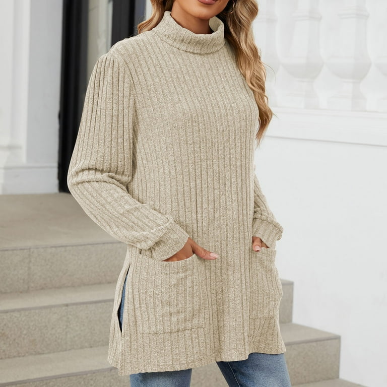 LbsKUS Deals,Women's Sweaters Loose Fit Turtleneck Long Tunic