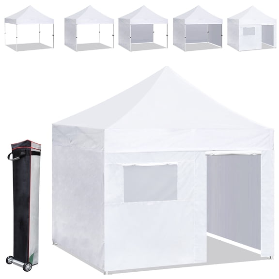 Eurmax Canopy 10 x 10FT White Pop-up and Instant Outdoor Canopy with 4 Zipper Sidewalls