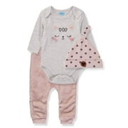 Bon Bebe Baby Girls 0-9 Months Kitty Bodysuit Plush Pant Set with Hat(Grey 3-6 Months)