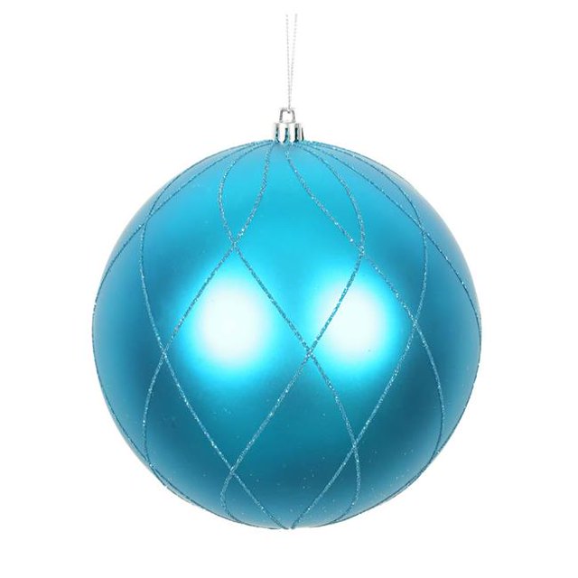 Vickerman N170812D 8 in. Turquoise Matt Glitte Swirl Ornament Ball