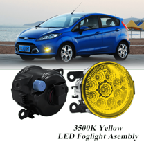 Pair Round LED Fog Lights for Ford Fiesta 2014-2019, 55W 3500K Amber Yellow Off-Road Lamps Black Front Bumper LED Fog Lights