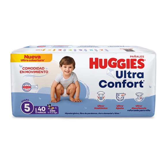Pañales Huggies UltraConfort etapa 5 niño 40 piezas