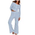 thumbnail image 2 of Women Pajama Sets Women's Casual Long Sleeved Long Pants Two-piece Home Outfit Pajama Sets for Women Pj Set Women's Sleepwear Matching Pajama Set for Women, 2 of 7