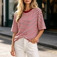 thumbnail image 6 of Lmnyox Striped T Shirt for Women Half Sleeve Round Neck Trendy Pullover Tee Fashion Loose Basic Summer Tops Outfits, 6 of 8