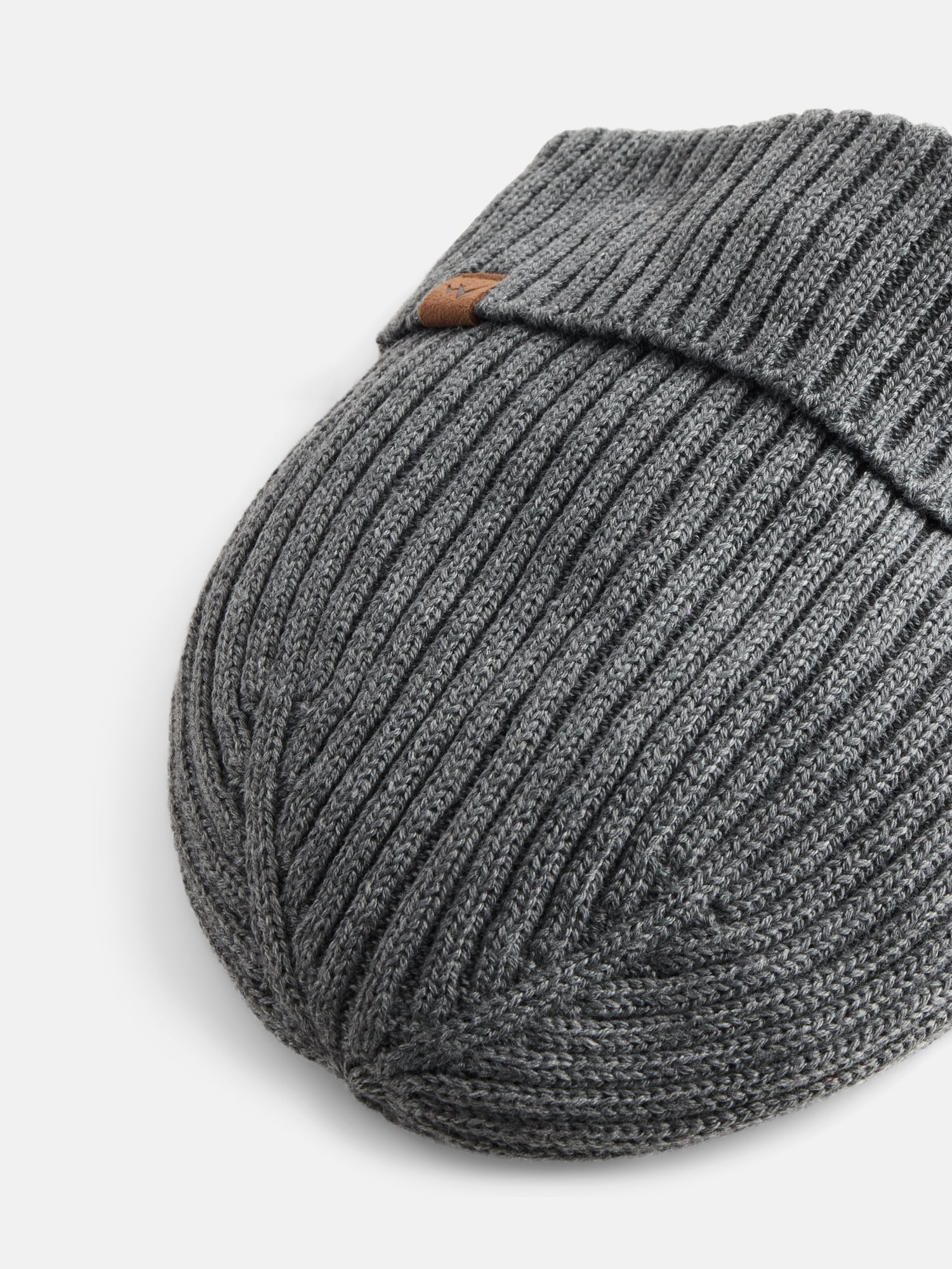 George Men's Fleece Lined Ribbed Knit Beanie Hat, Charcoal Grey