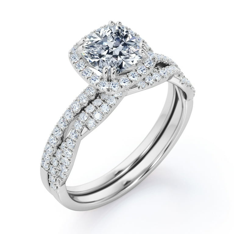 Diamond Band Rings For Women Round Cut Cushion Halo Split Shank