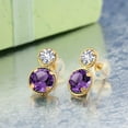 thumbnail image 2 of Gem Stone King 14K Yellow Gold Purple Amethyst and White Created Sapphire Earrings for Women (2.50 Cttw, Gemstone February Birthstone, Round Cut 6MM and 4MM), 2 of 3