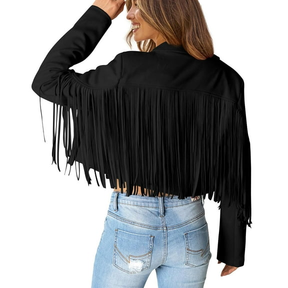 Women's Faux Suede Leather Jackets Tassel Motorcycle Cropped Coats Fashion Clothes,Fringe Coats
