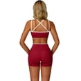 thumbnail image 2 of IBTOM CASTLE Workout Sets for Women 2 Piece Color Block Strappy Sports Bra High Waist Shorts Gym Yoga Pilates Outfits Red, 2 of 7