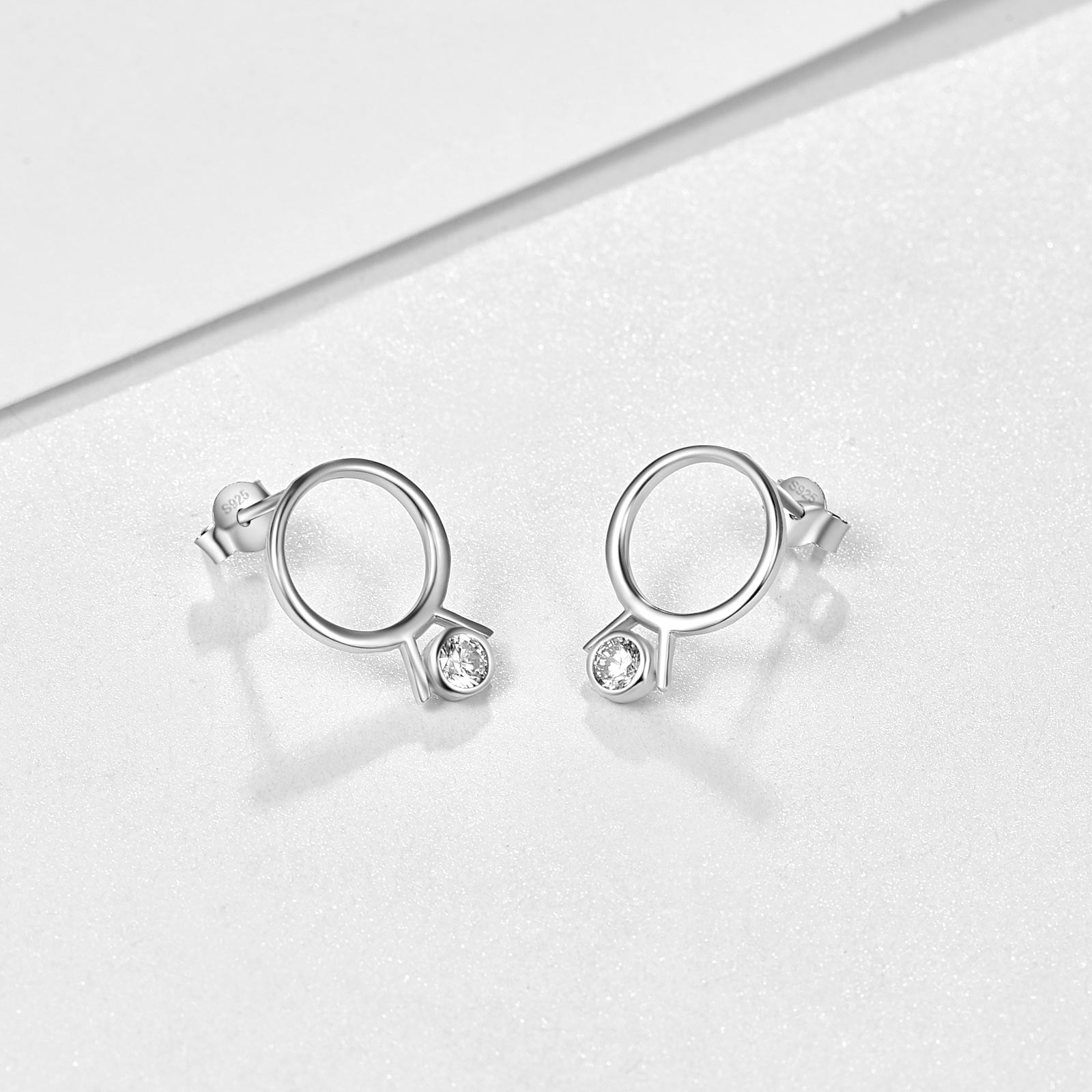 CUOKA MIRACLE Diamond Ring Circle Shape Stud Earrings Diamond Ring Earrings 925 Sterling Silver Earrings Zirconia Diamond Personalized Earrings
