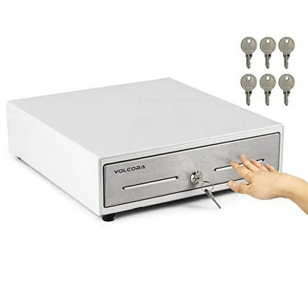 Volcora Manual 13" x 13.25" x 4" Push Open Cash Register Drawer & Tray, White