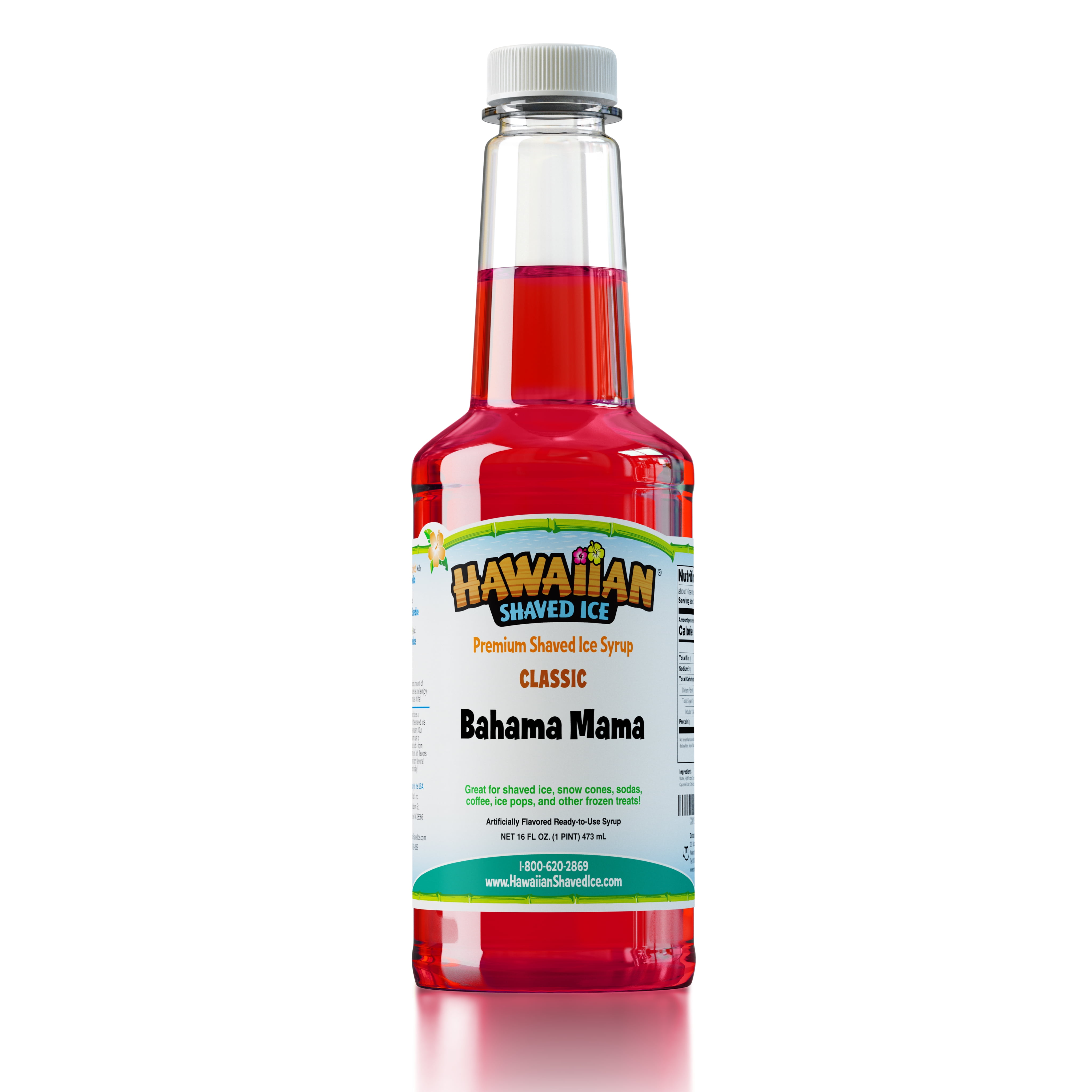 Hawaiian Shaved Ice Bahama Mama Snow Cone Syrup, Shelf-Stable, 1 Pint