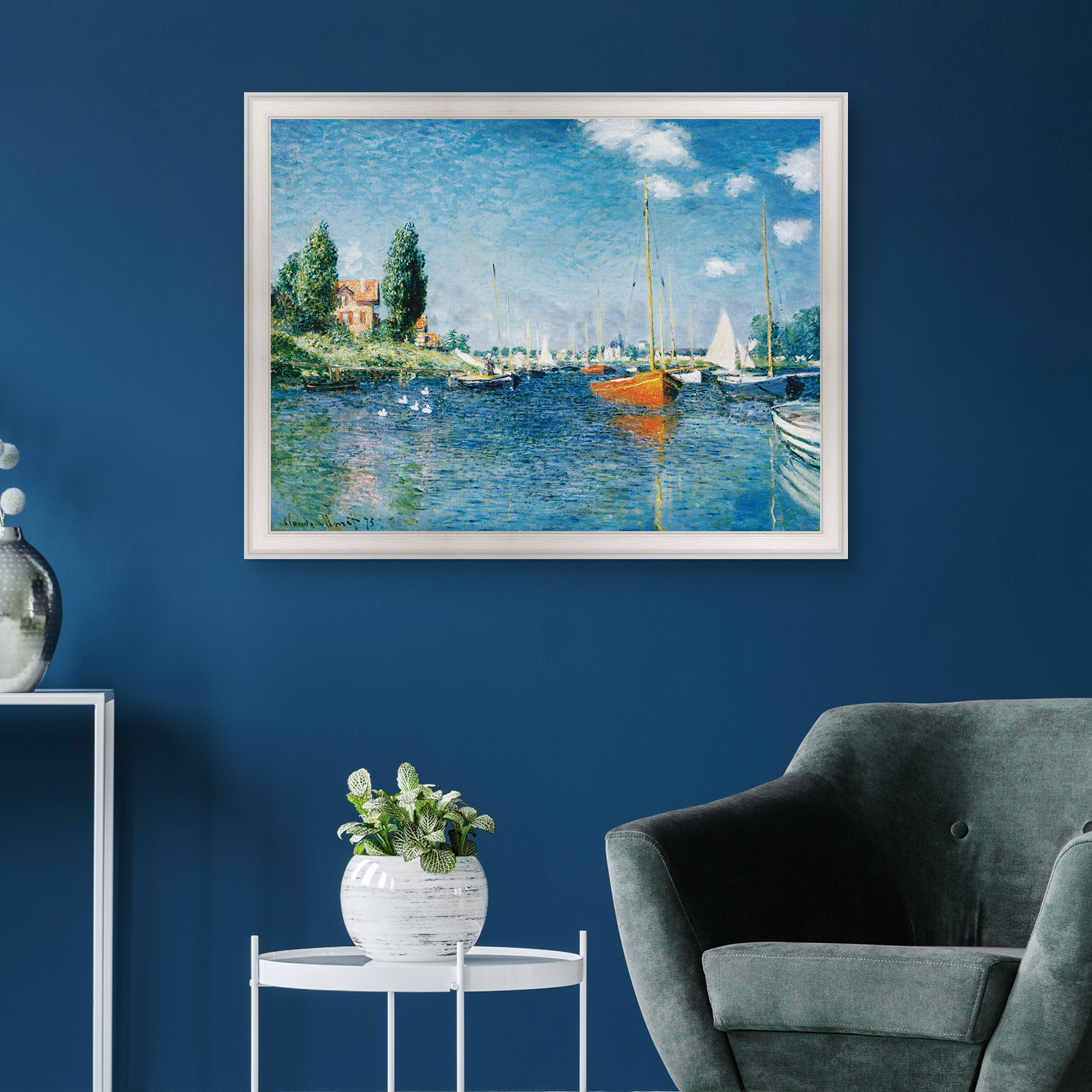 Red Boats at Argenteuil Framed Canvas