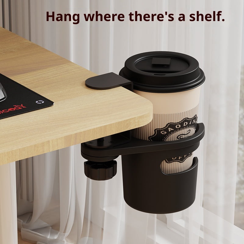 Deeper Desk Cup Holder, 360° Rotating Anti-Spill Cup Holder for Table, Adjustable Clamp on Cup Holder for Gaming Desk, Gift for Gamer and Office, Desk Storage, Drink Holder for Coffee Cup, Arm Chair