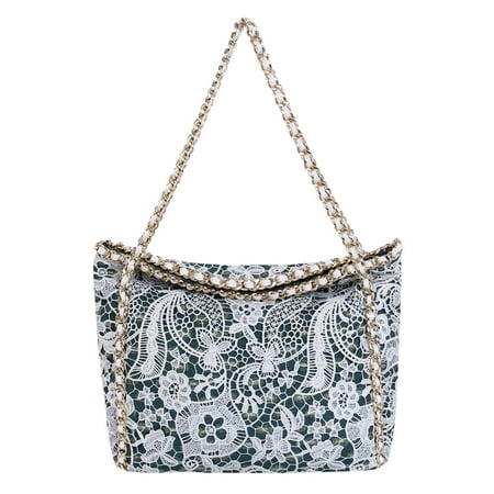 Flap Tote Handbag - Premium Lace Floral Jeans Demin Flap Shoulder Tote Satchel Bag Handbag