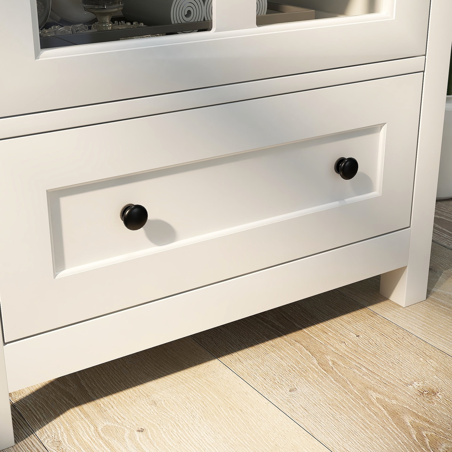 GIA Design Group Modern White Buffet Cabinet Glass Doors,Sideboard Kitchen Cupboard Dining Room