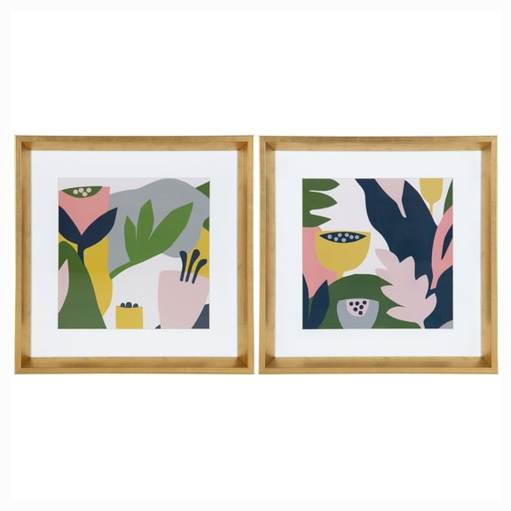 Kate and Laurel Calter Myriam's Garden Matted Framed Print Under Glass Art Set by Myriam Van Neste, 15.5x15.5 inches/each, Gold