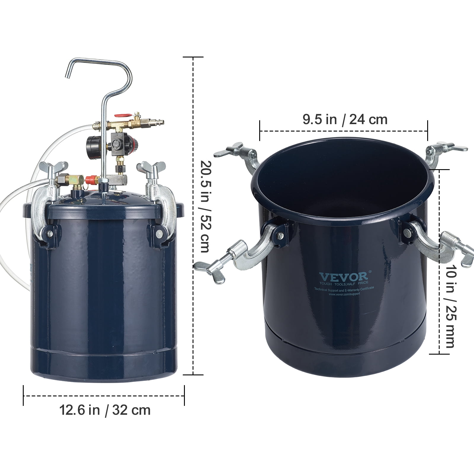 SKYSHALO Spray Paint Pressure Pot Tank, 10L/2.5gal Air Paint Pressure Pot, 1.5mm+4mm Two Nozzles Two Spray Paint Guns for Industry Home Decor Architecture Construction Automotive Painting, 60PSI Max
