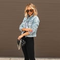 thumbnail image 6 of LYMAYTER Women Cowboy Outwear for S-XL Distressed Button-Down Jean Jacket Long Sleeve Ripped Short Denim Jacket, 6 of 8