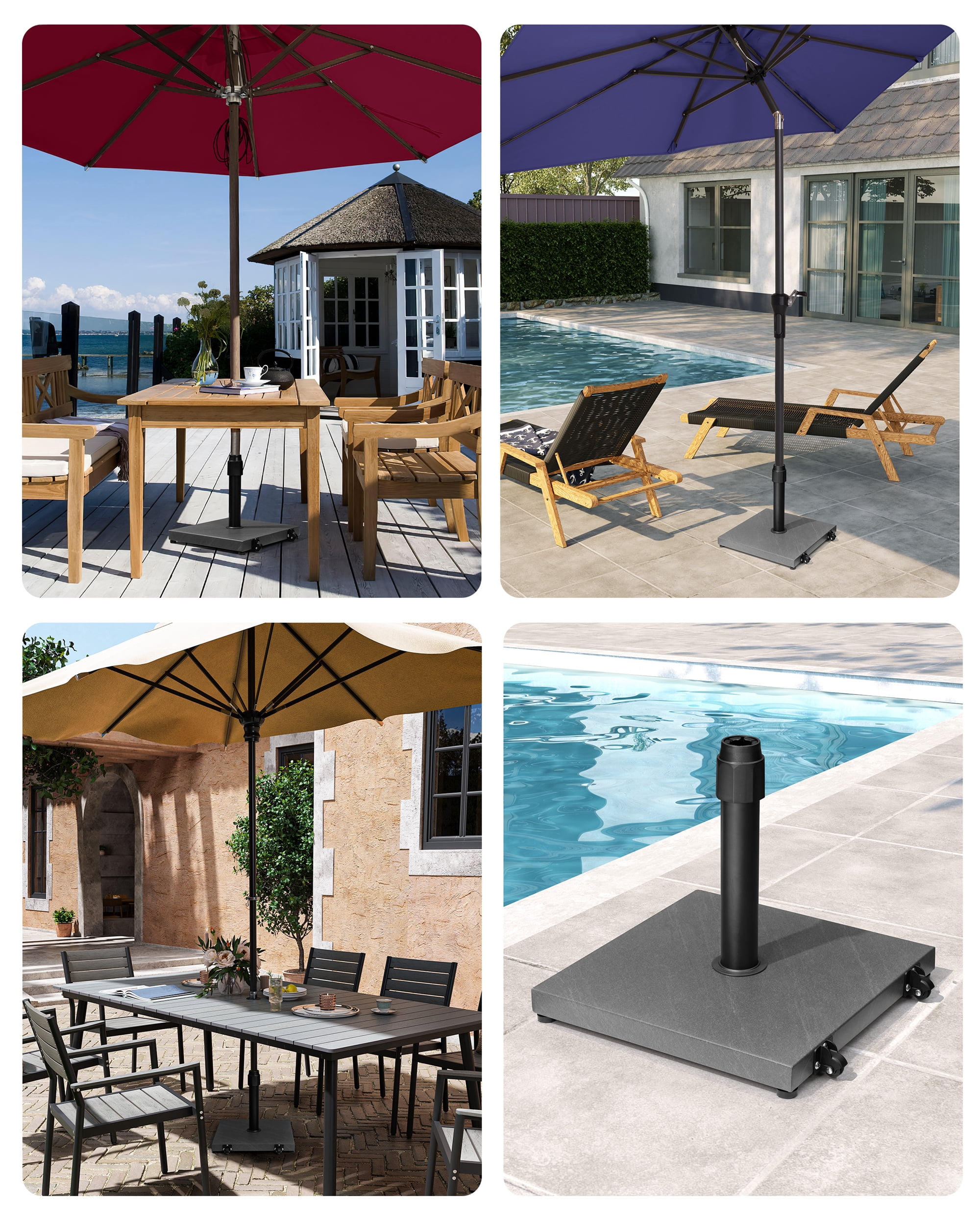 Crestlive Products 45lbs Pre-filled Concrete Umbrella Base with wheels, Heavy Duty Wind-Resistant, Fits 6-12ft Market Umbrella, Grey