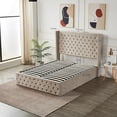 thumbnail image 5 of Velets Julien Contemporary Mid-Century Soft Padded Tufted Upholstered Platform Storage Bed with Hydraulic Gas Lift Storage - Wood Slat System & Smart Hydraulic Under-Bed Storage (Light Gray, Queen), 5 of 5
