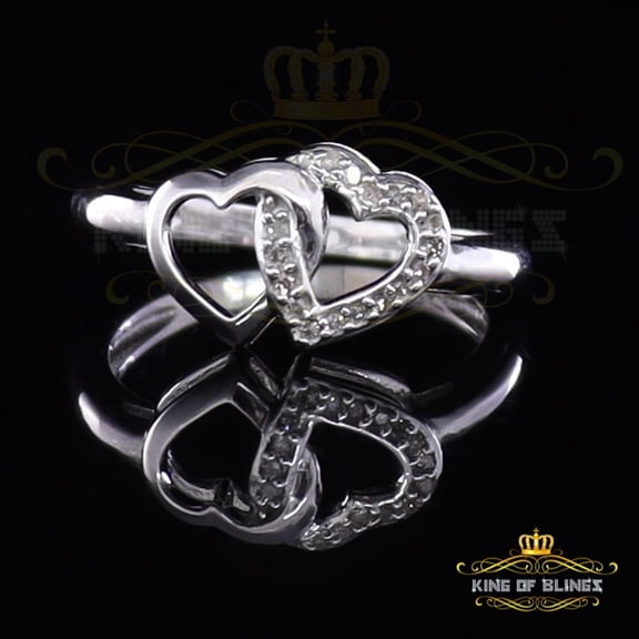 King of Bling's 0.07 CT Real Diamond Womens 925 Sterling White Silver Shine Heart Ring Size 7