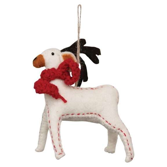 Creative Co-Op Wool Felt Reindeer with Scarf Ornament, Multicolor