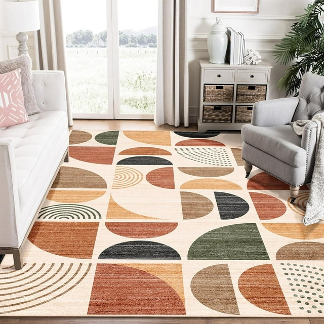 Boho Rug Washable x Area Rugs for Bedroom Entryway Living Room Bedside Small Throw Floor Carpet Non Slip Soft Indoor Modern Abstract Bohemian Orange